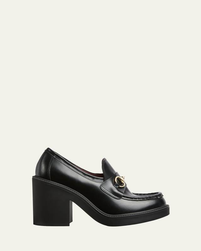Leather Horsebit Heeled Loafers